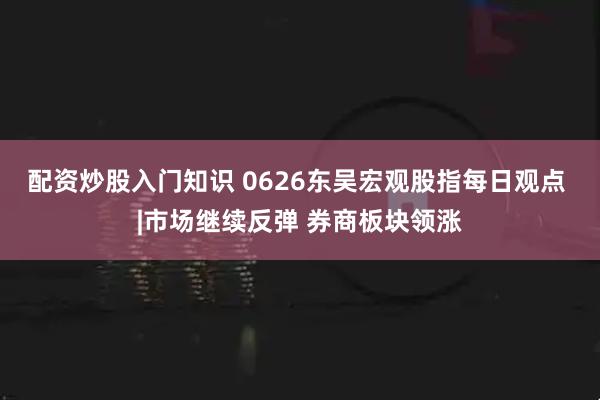 配资炒股入门知识 0626东吴宏观股指每日观点 |市场继续反弹 券商板块领涨